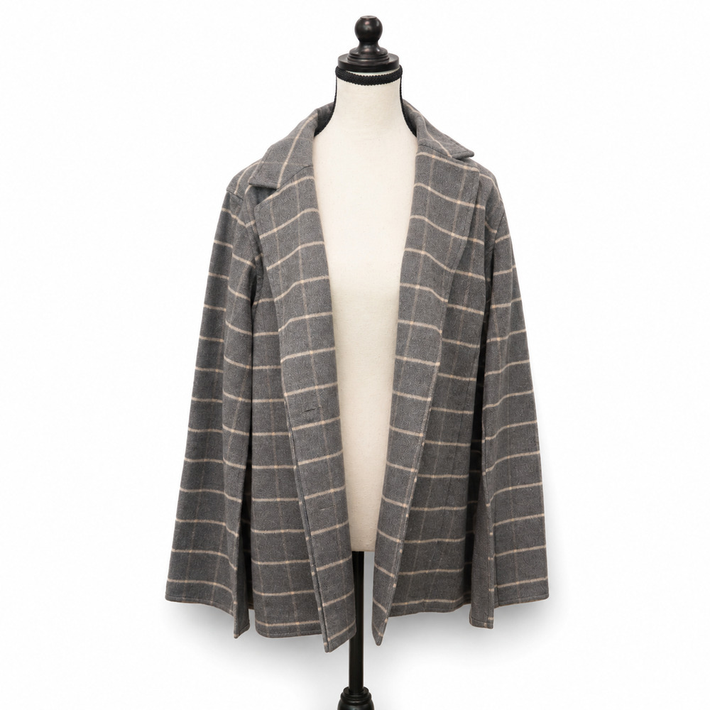 Chicos Plush Cape Jacket Windowpane Womens Size 16/18 XL Slate Heather Gray NWT